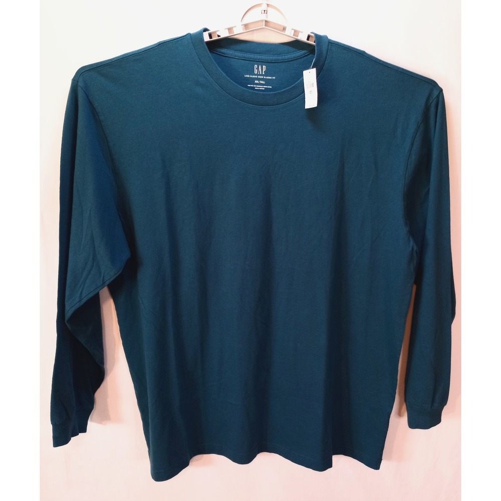 New Hanes Gap Men's Long Sleeve Crew Classic Fit T-Shirt, XXL Tall, Teal Blue